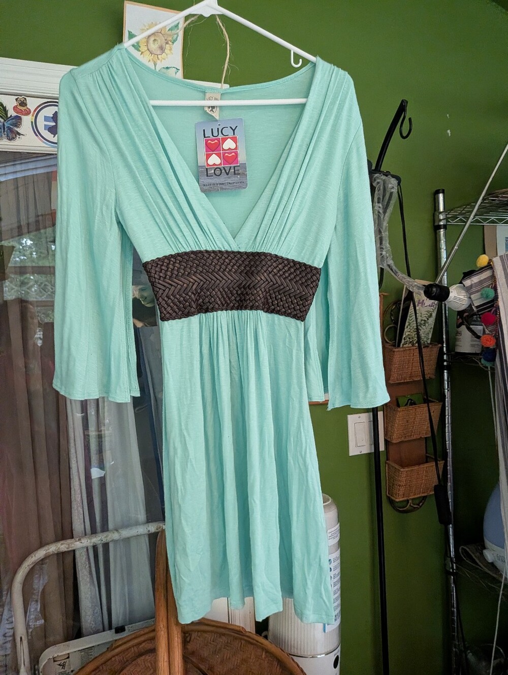 Lucy Love Mint Julip V-Neck Pleated Dress